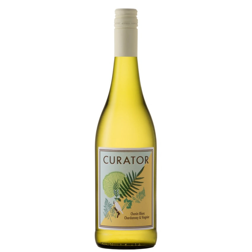 A bottle of The Curator white blend, available at our Palm Springs wine store, Perry's.