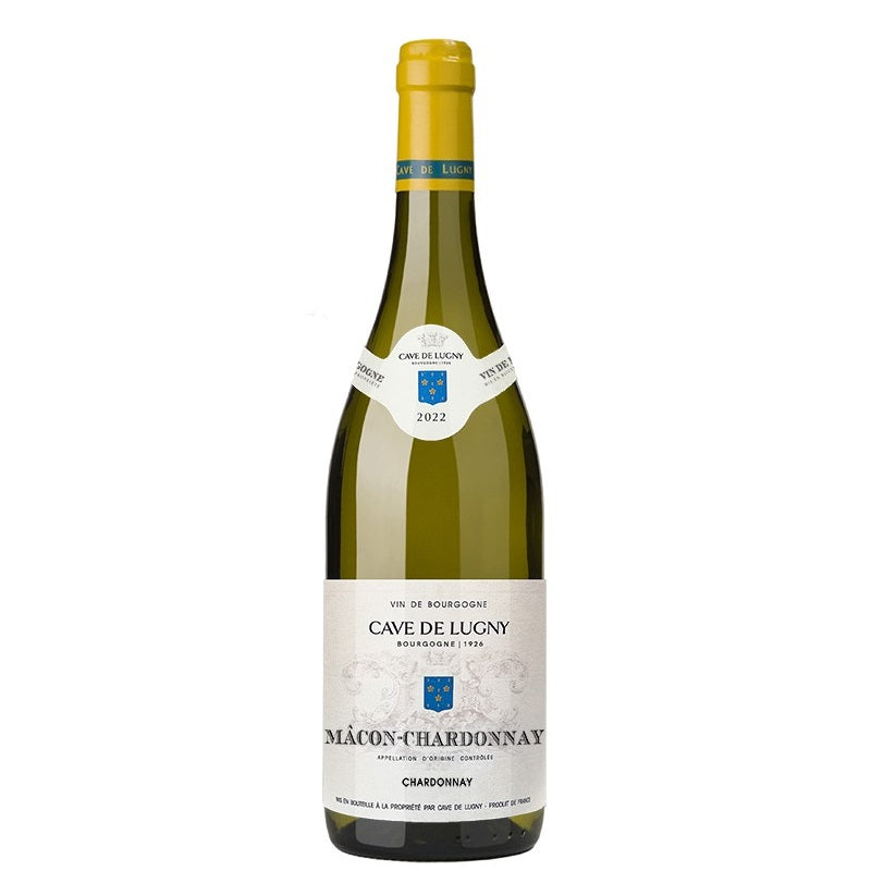 A bottle of Cave de Lugny Chardonnay, available at our Palm Springs wine store, Perry's.