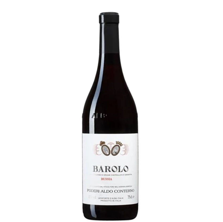 A bottle of Aldo Conterno Barolo Bussia, available at our Palm Springs wine store, Perry's.