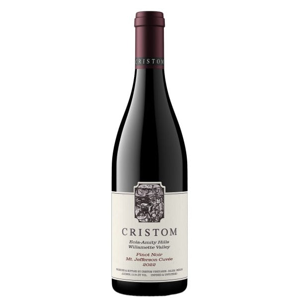 A bottle of Cristom Pinot Noir, available at our Palm Springs wine store, Perry's.