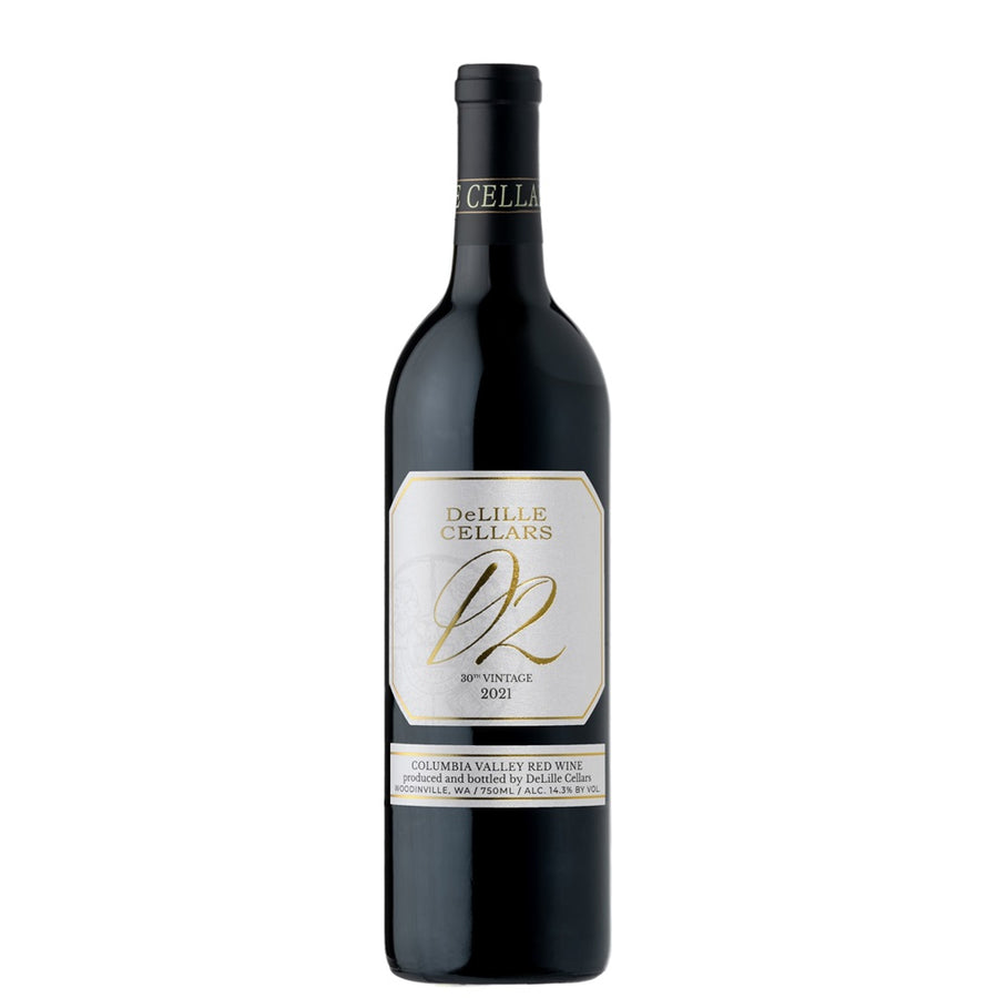 A bottle of Delille D2 red blend, available at our wine store, Perry's