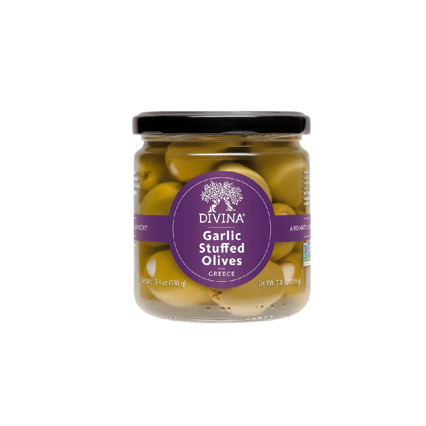 A jar of Garlic stuffed olives, available at our Palm Springs liquor store, Perry's.