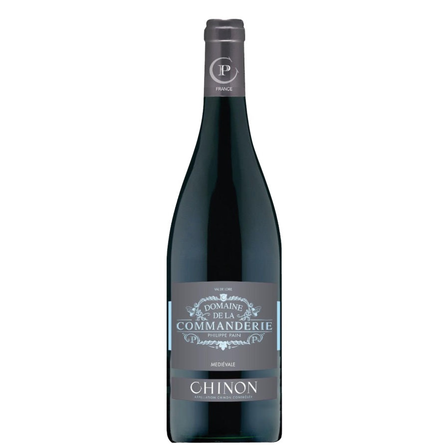 A bottle of Domaine de la Commanderie Chinon, available at our Palm Springs wine store, Perry's.