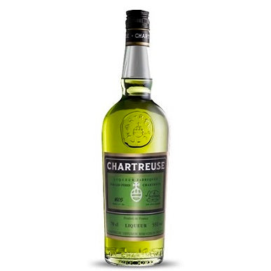 A bottle of Green Chartreuse, available at our Palm Springs liquor store, Perry's.