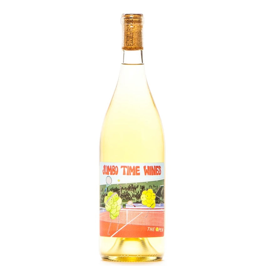 A bottle of Jumbo Time Pinot Blanc, available ar our Palm Springs wine store, Perry's.