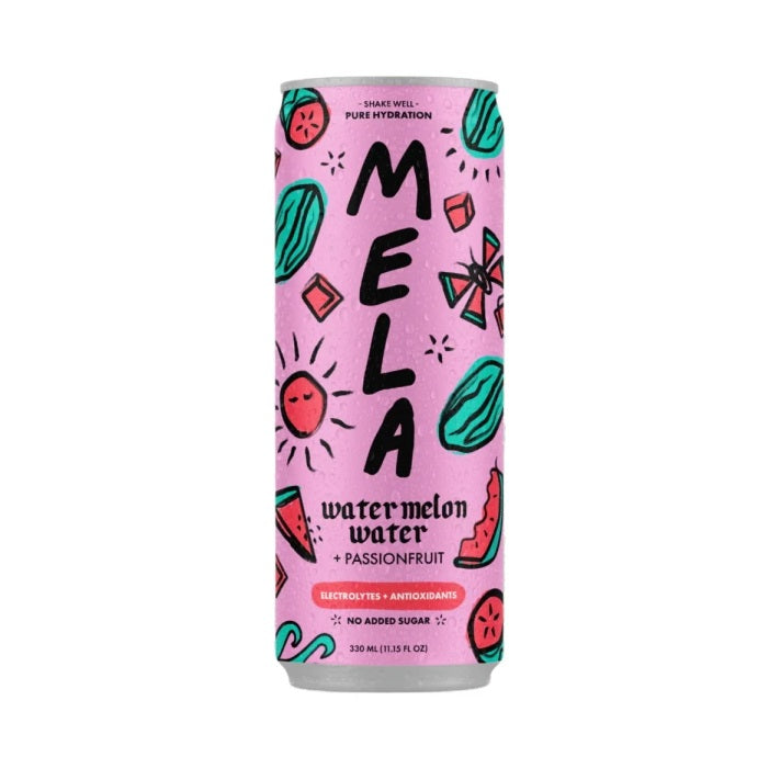 A can of Mela watermelon water