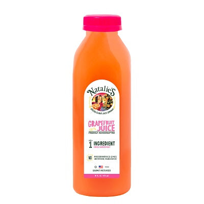 A bottle of Natalie's Grapefruit juice, available at our Palm Springs liquor store, Perry's.