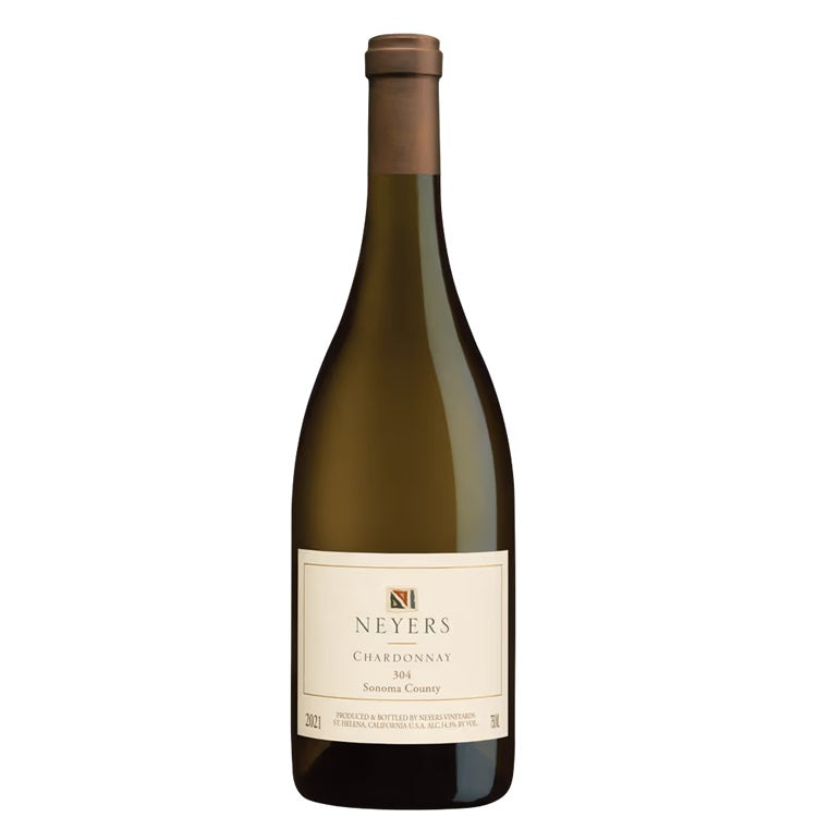 A bottle of Neyers 304 Chardonnay, available at our Palm Springs wine store, Perry's.