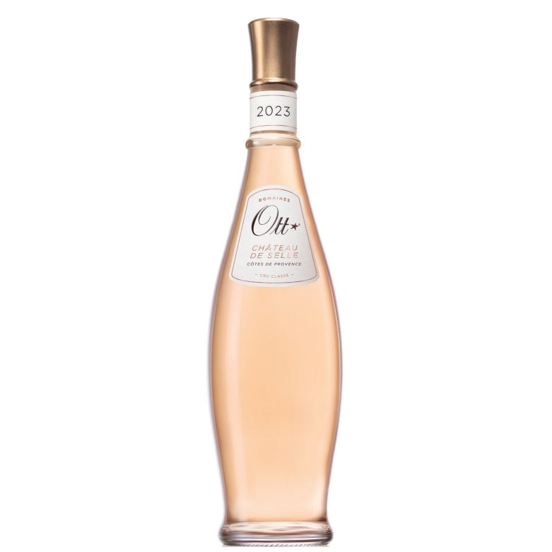 A bottle of Domaines Ott Chateau de Selle Rose, available at our Palm Springs wine store, Perry's.