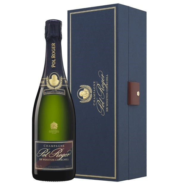 A bottle of Pol Roger Sir Winston Churchill Champagne, available at our Palm Springs wine store, Perry's.