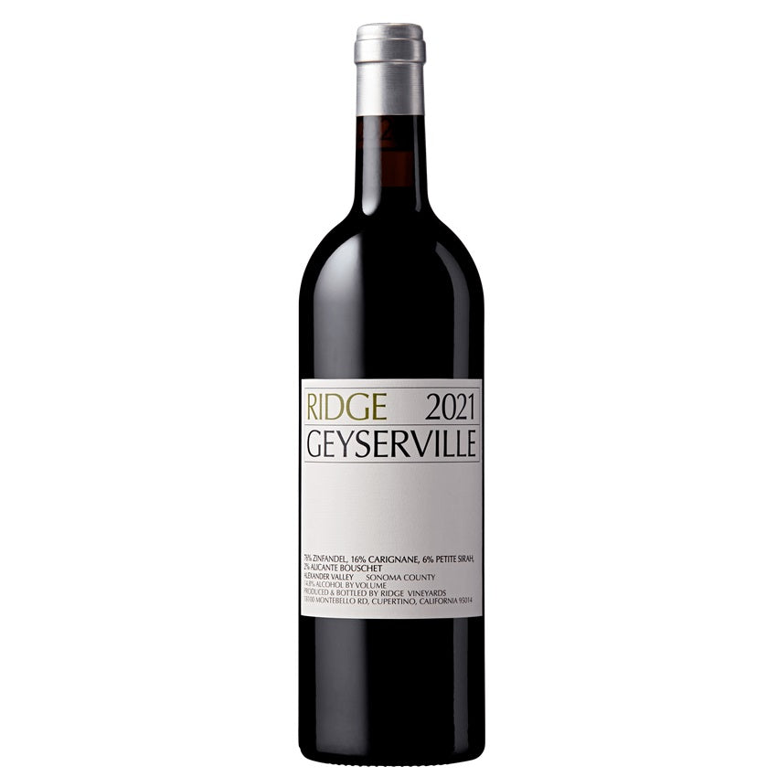 A bottle of Ridge Geyserville Red Blend, available at our Palm Springs wine store, Perry's.