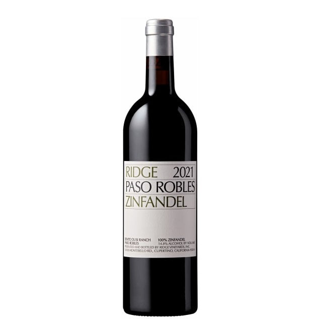 A bottle of Ridge Paso Robles Zinfandel, available at our Palm Springs wine store, Perry's.