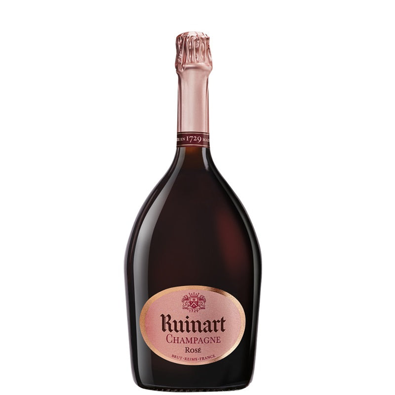 A bottle of Ruinart Rose Champagne, available at our Palm Springs wine store, Perry's.