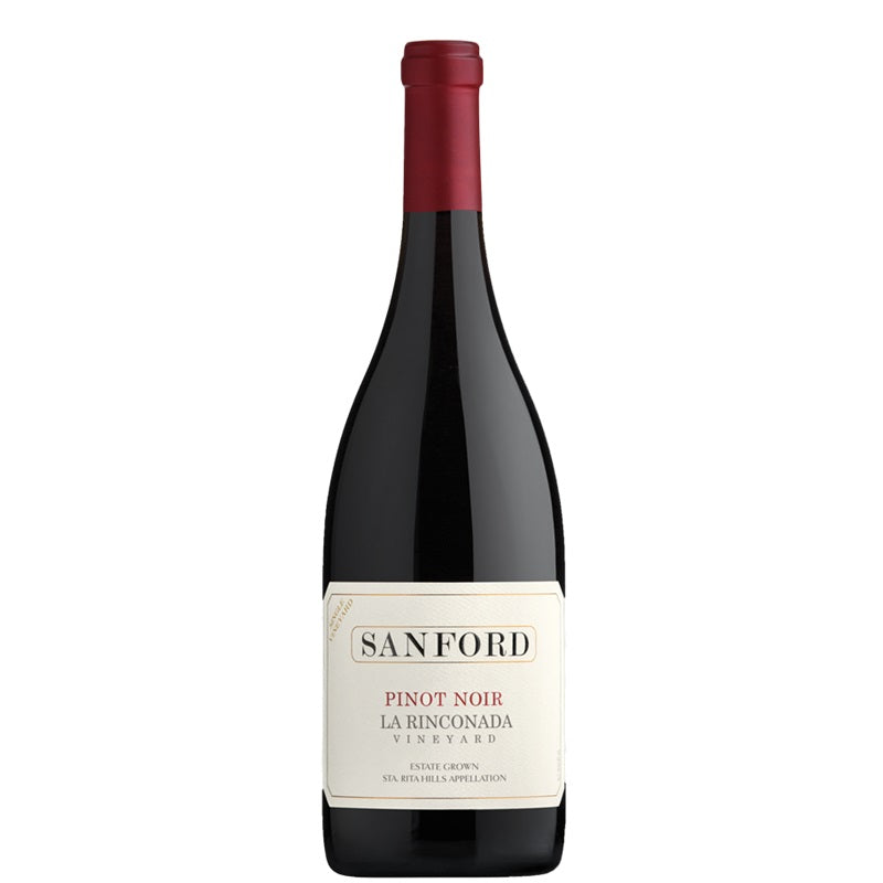 A bottle of Sanford La Rinconada Pinot Noir, available at our Palm Springs wine store, Perry's.