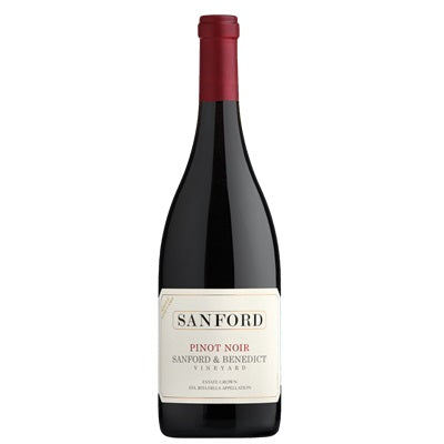 A bottle of Sanford & Benedict Pinot Noir, available at our Palm Springs wine store, Perry's.