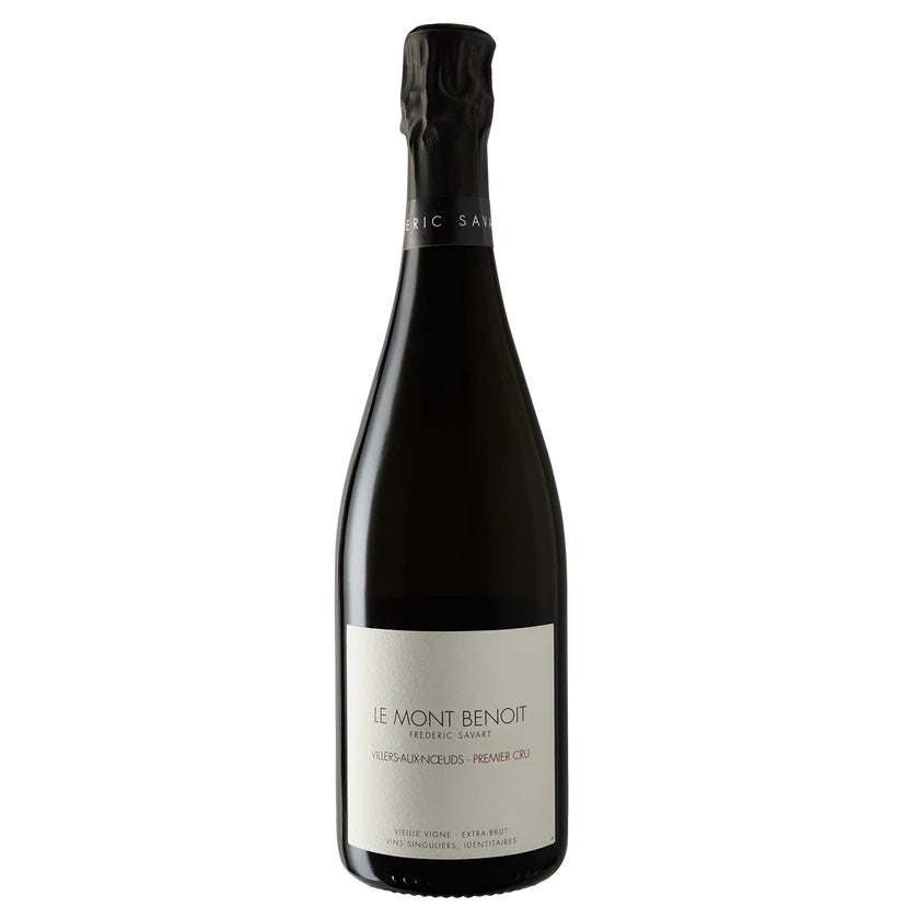 A bottle of Savart le mont benoit champagne, available at our Palm Springs wine store, Perry's.