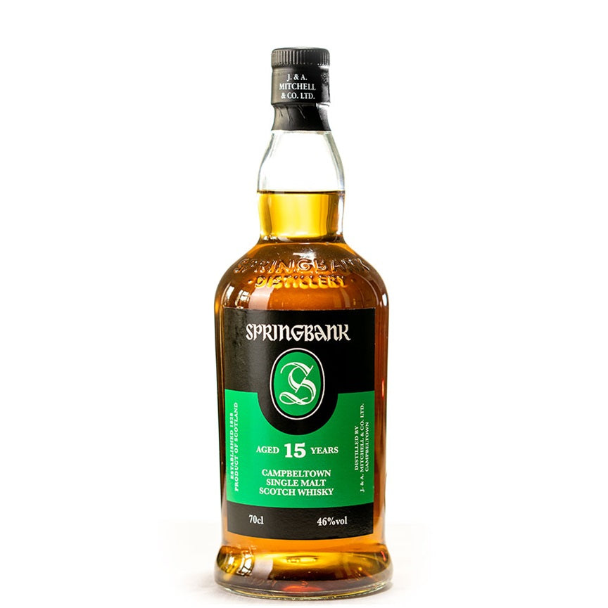 A bottle of Springbank 15yr old Single Malt, available at our Palm Springs liquor store, Perry's.