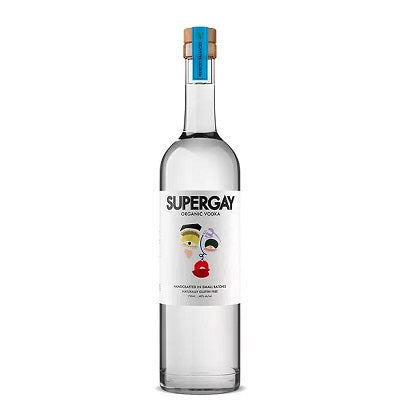 A bottle of Supergay Whiskey, available at our Palm Springs liquor store, Perry's.