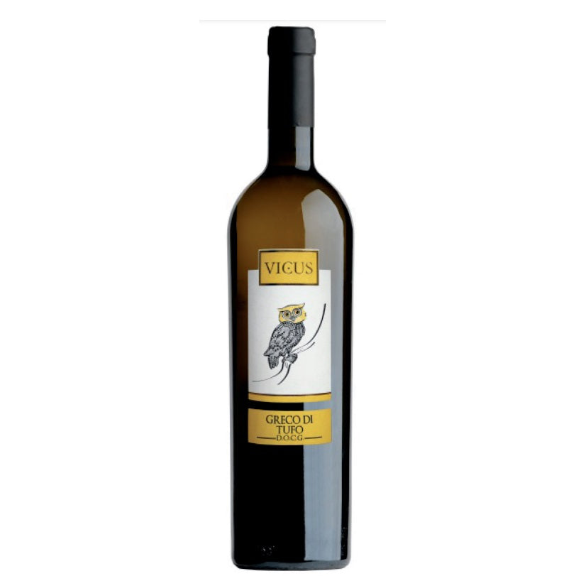 A bottle of Vicus Greco di Trufo, available at our Palm Springs wine store, Perry's.