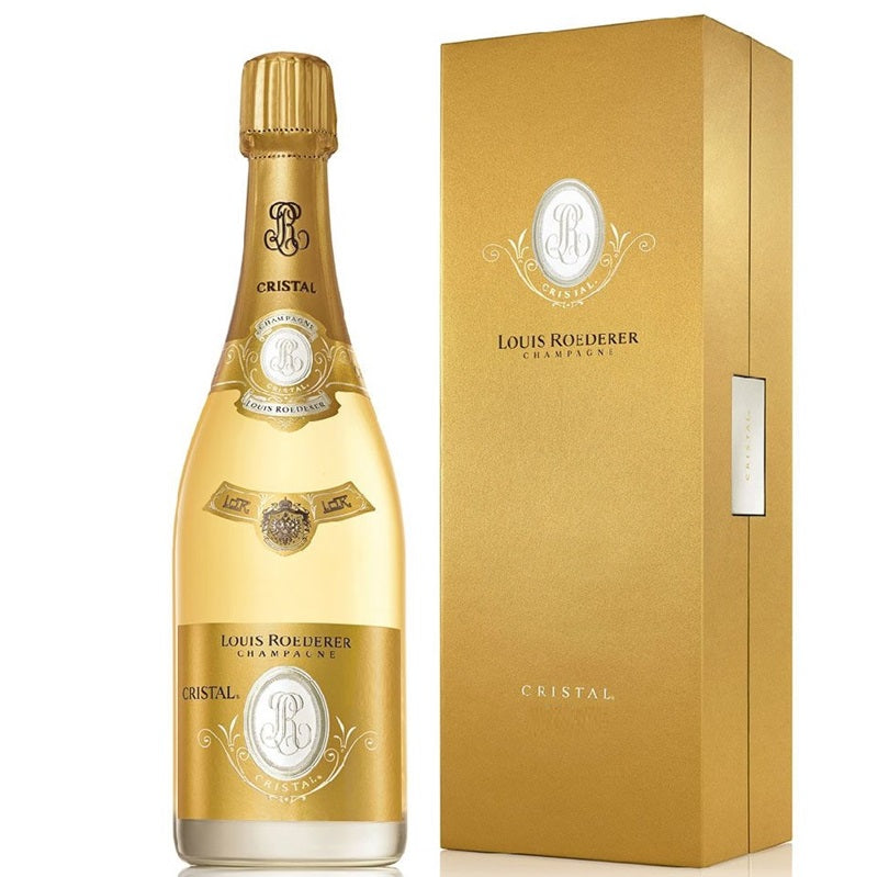 A bottle of Cristal Champagne, available at our Palm Springs wine store, Perry's